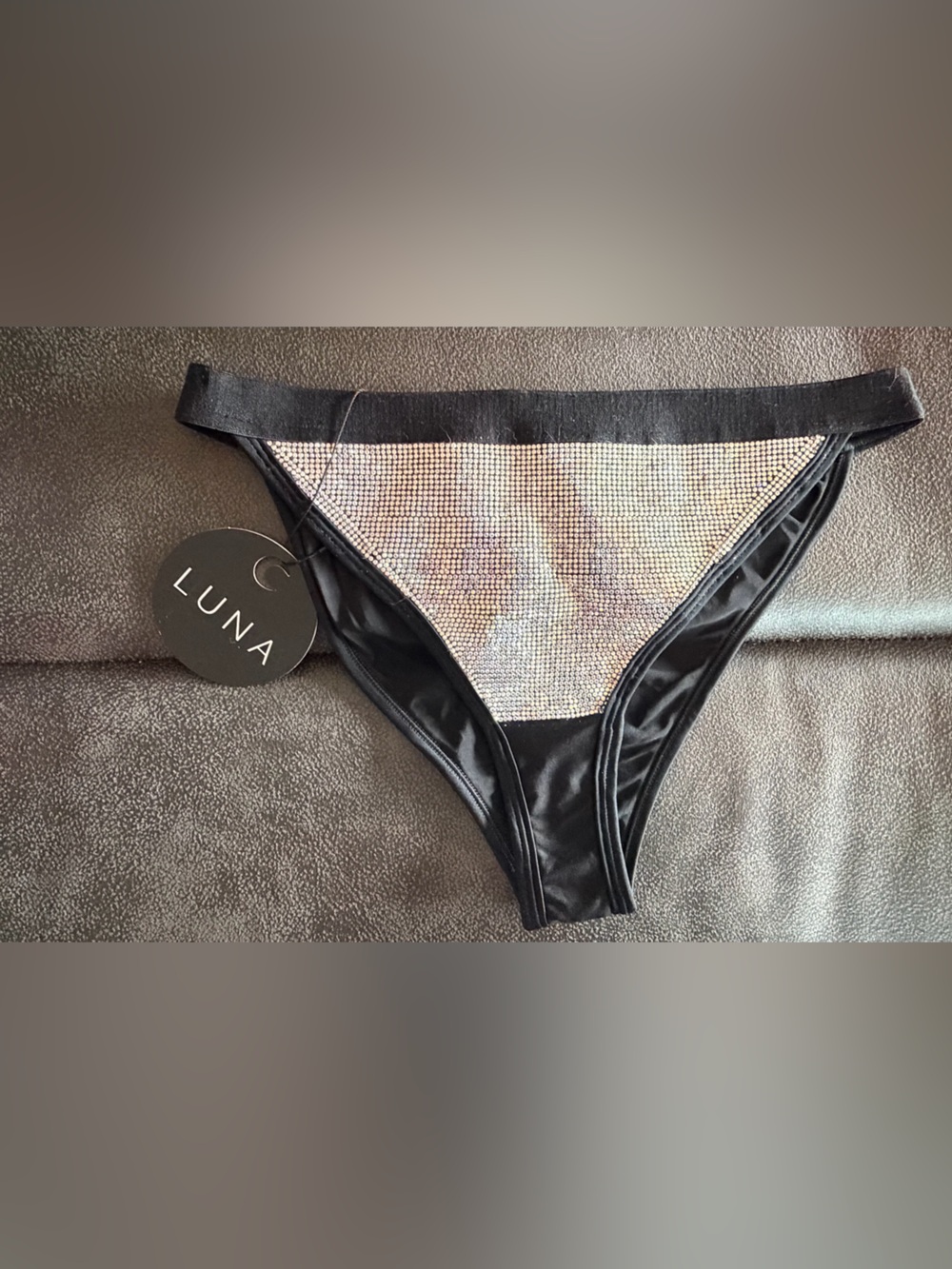 NWT Lunalae Celeste Low Waist Black AB Rhinestone Embellished Cheeky Bottom